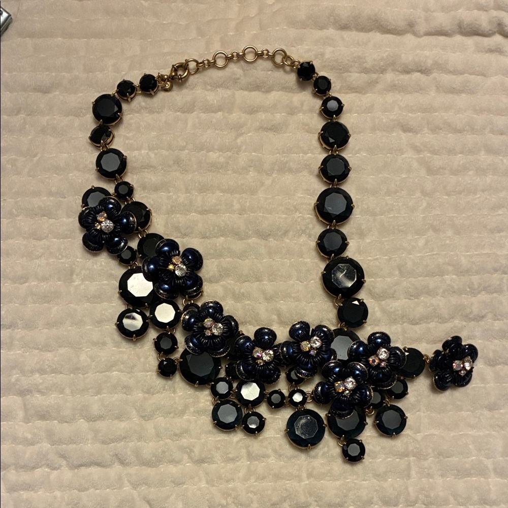 J. Crew Midnight Blue and Gold Floral Necklace